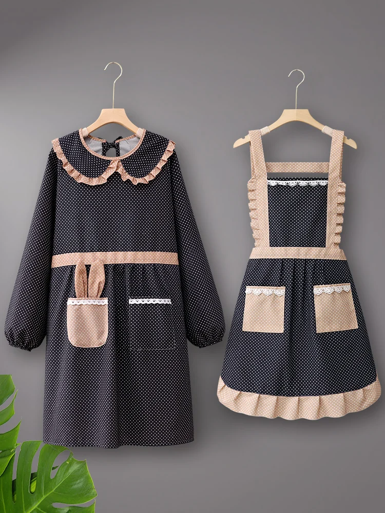 

Фартук из чистого хлопка с длинными рукавами для женщин: для кухни, работы, общепита, домашнего использования, защита от пыли, с иллюстрацией