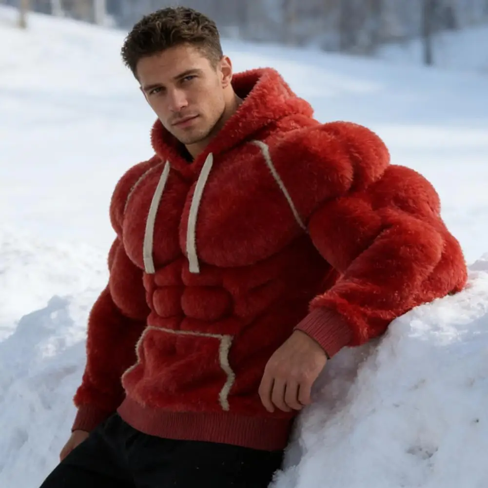 

Мужская модная толстовка, мужская худи с 3D-рисунком, пушистая теплая толстовка с капюшоном, винтажный уличный стиль, с длинным рукавом