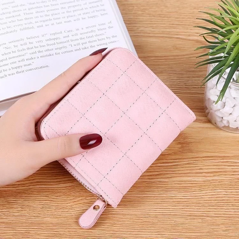 Kleine Damen-Geldbörse, kompakt, mit Reißverschluss, modisch, einfarbig, Münzgeldbörsen, Clutch mit mehreren Kartenfächern – Detail 8