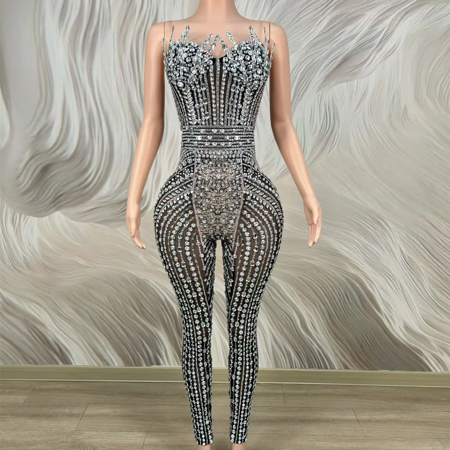 sexy rhinestone diamond birthday party bodycon jumpsuits women night club rompers prom bodysuits lady stage performance costume