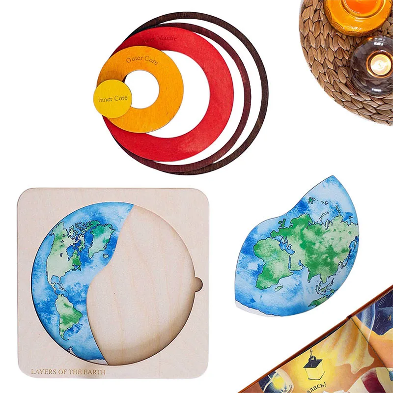 Montessori Wooden Earth Puzzles Toys Geological Layer Cognitive Geographic Science Learning Parish Educational Toys For Children