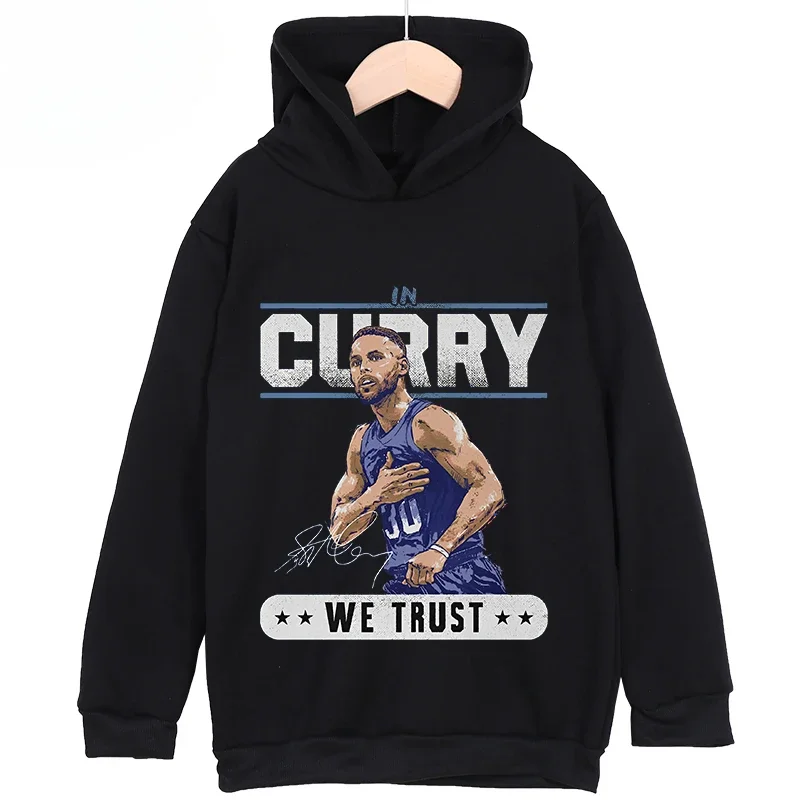 Stephen Curry Avatar Printed Children's Sports Hooded Hoodie Plus Velvet Sweatshirt Basketball Fan Kid Clothing Boys and Girls