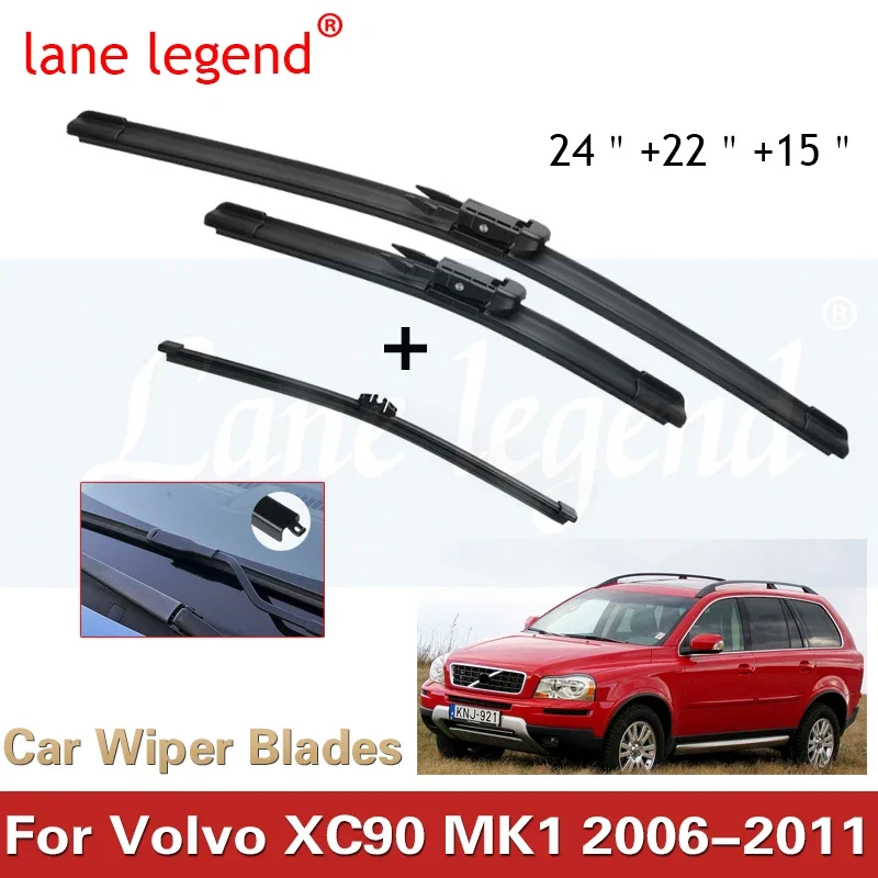 

3PCS For Volvo XC90 MK1 2006-2011 24"+22"+15" Front Rear Wiper Blades Windshield Windscreen Window Cutter Accessories 2010 2011