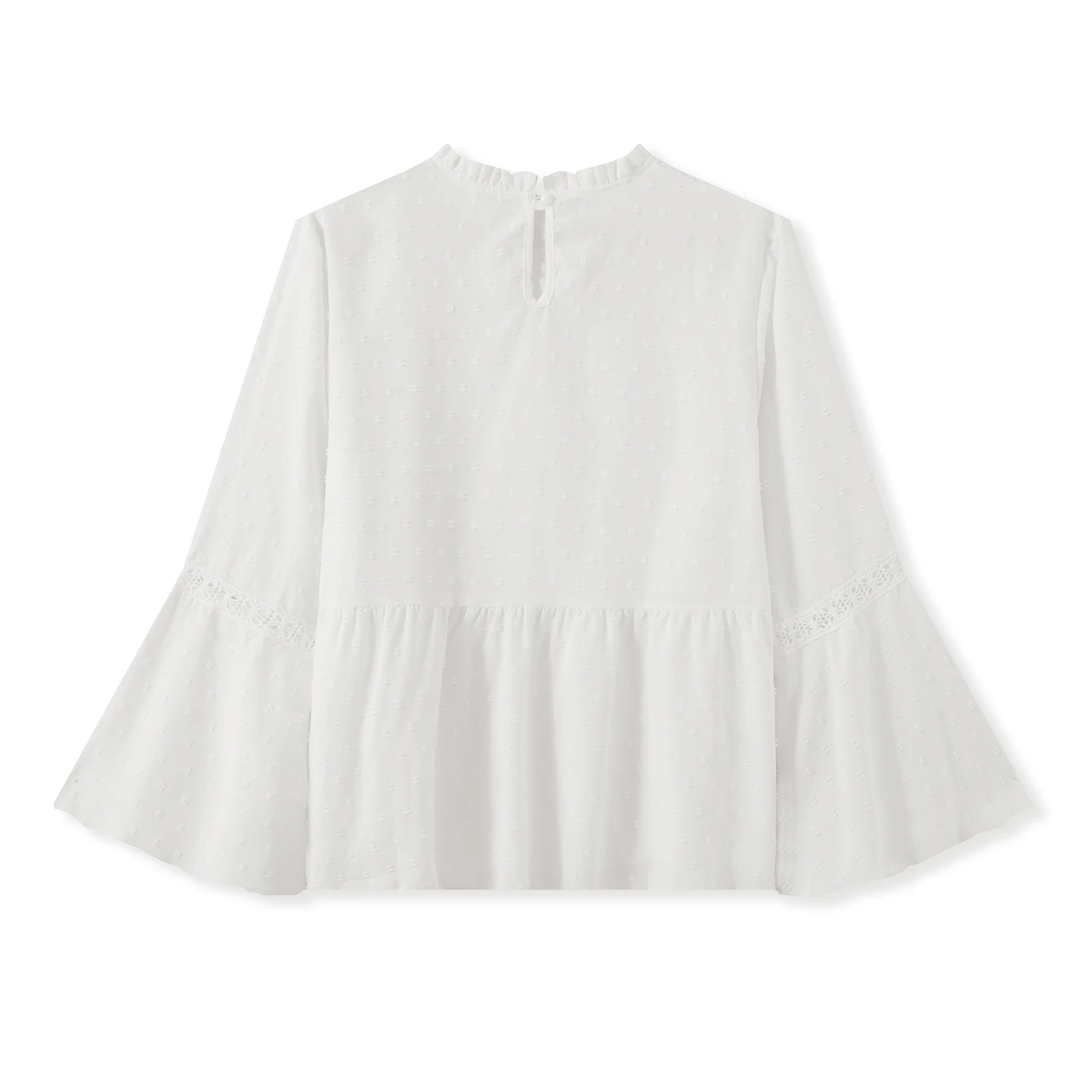 2026 ربيع مثير المرأة حجم كبير تي شيرت أنيق كم طويل طاقم الرقبة النقاط المرقعة السيدات الخريف سليم بلوزات بيضاء الشارع الشهير