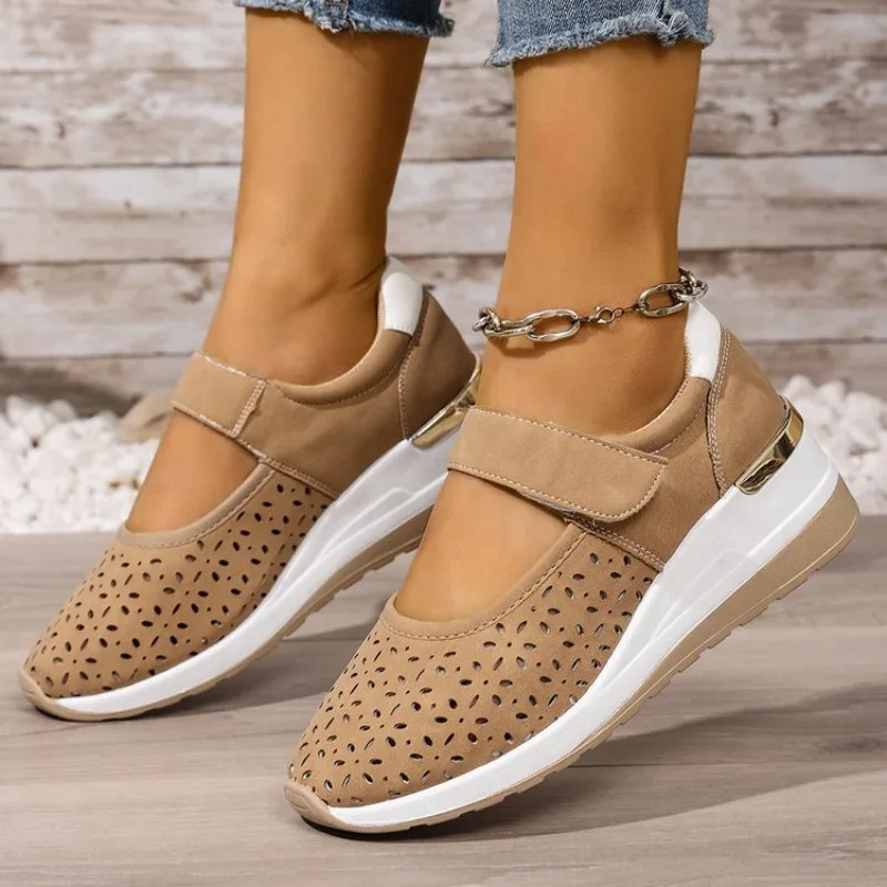 Spring Summer New Fashion Large Size Thick Bottom Sneakers for Women Casual Hollow Out Wedges Heel Single Sports Shoes view 4
