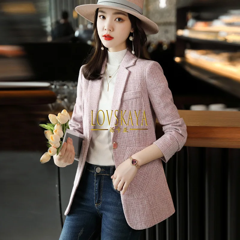 

Fashionable and stylish autumn suit new pink small suit women's long sleeved suit jacket slim fit Korean version