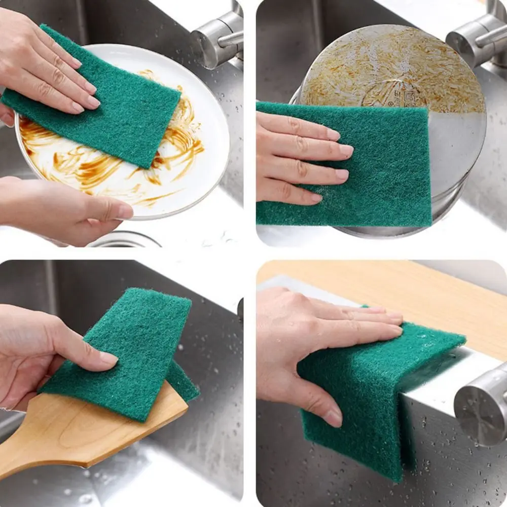 5pcs Washing Supplies Rectangle Scouring Pads Green Wear-resistant Scrub Pads Reusable Dishcloth Dishes Cleaning