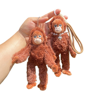 Red Gorilla Plush Doll Kawaii Cartoon Wear Necklace Monkey Keychain Bag Pendant Soft Fluffy Orangutans Car Key Ring Party Gift