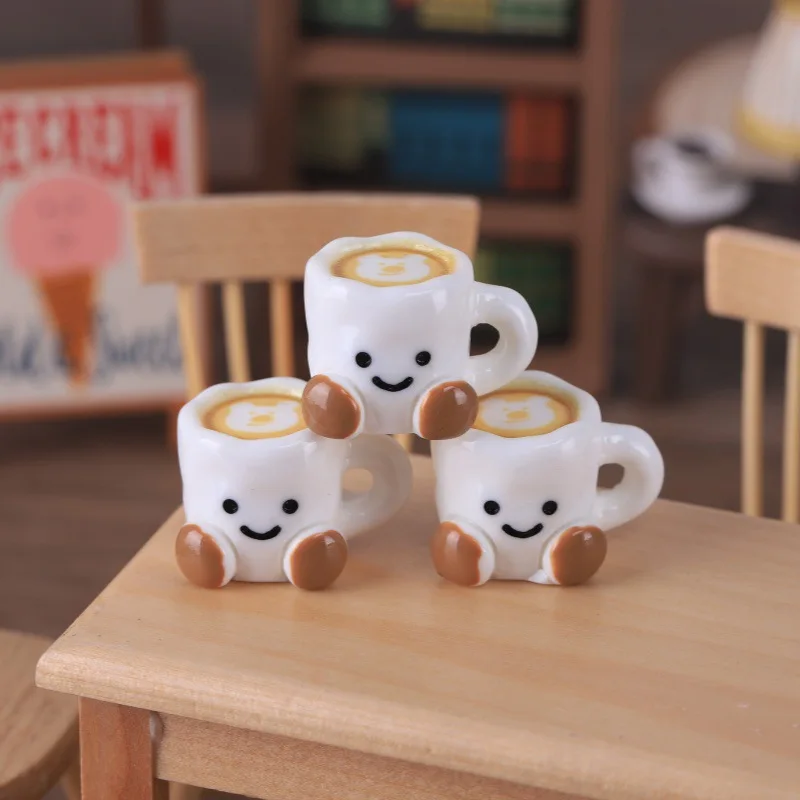 2pcs Mini Cute Cpu Paw Print Latte Coffee Cup Model Resin DIY Craft Accessory Pendant Desktop Decoration Ornament Home Decor