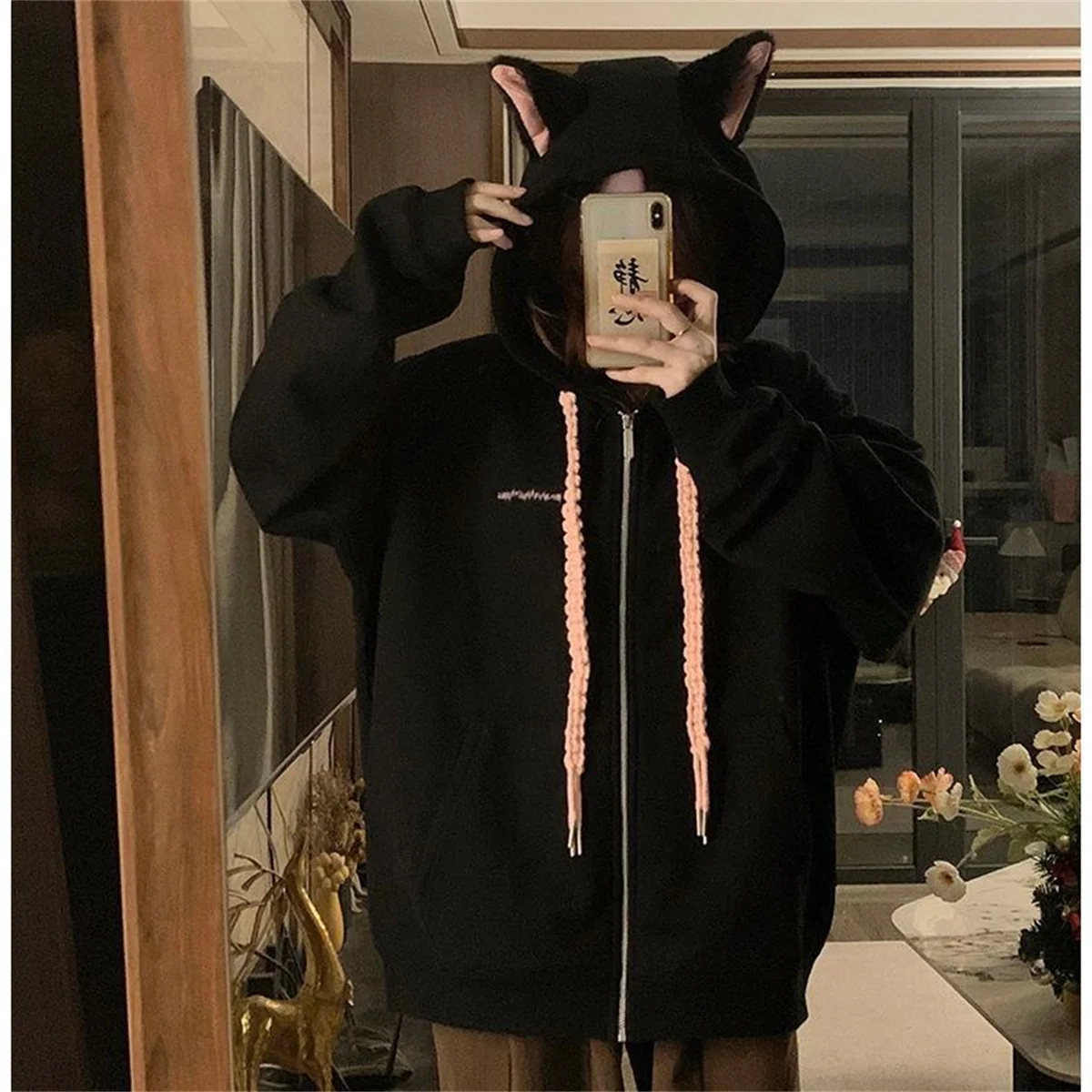 2025 สาวน่ารักฤดูใบไม้ผลิและฤดูใบไม้ร่วงใหม่น่ารักหูแมวHooded Coat Collection Casualแฟชั่นอเนกประสงค์แนวโน้มลมขี้เกียจ