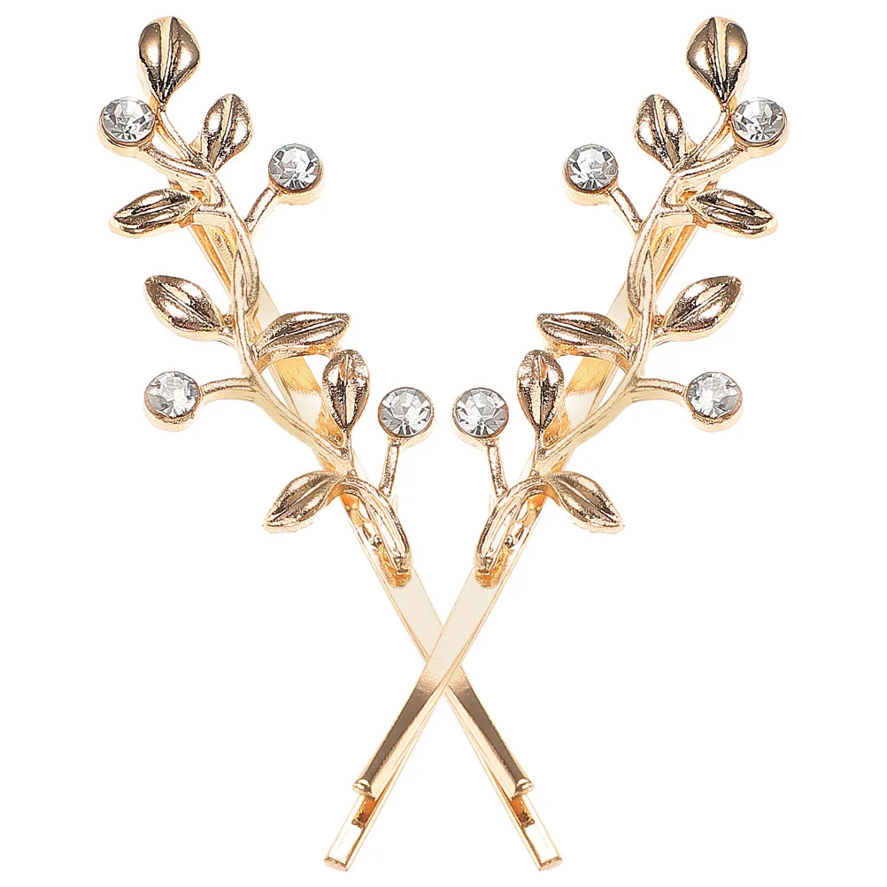 

2 Pcs Hair Clips Metal Bobby Barrettes Women Decorative Golden Bride Long Lasting Versatile Elegant Rhinestone Headwear Hair