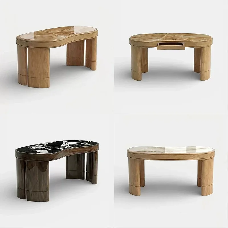 N80 Italian Irregular Solid Wood Desk Creative Designer Living Room Office Desk Marble Top Writing Table