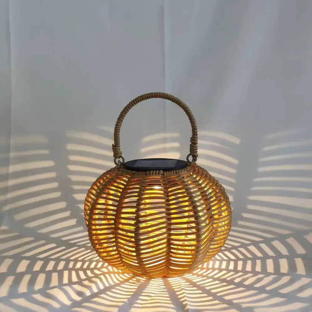 Retro Wicker Solar Lantern Light Outdoor Waterproof Hanging Garden Lamp Decorative Lighting For Patio Yard Balcony