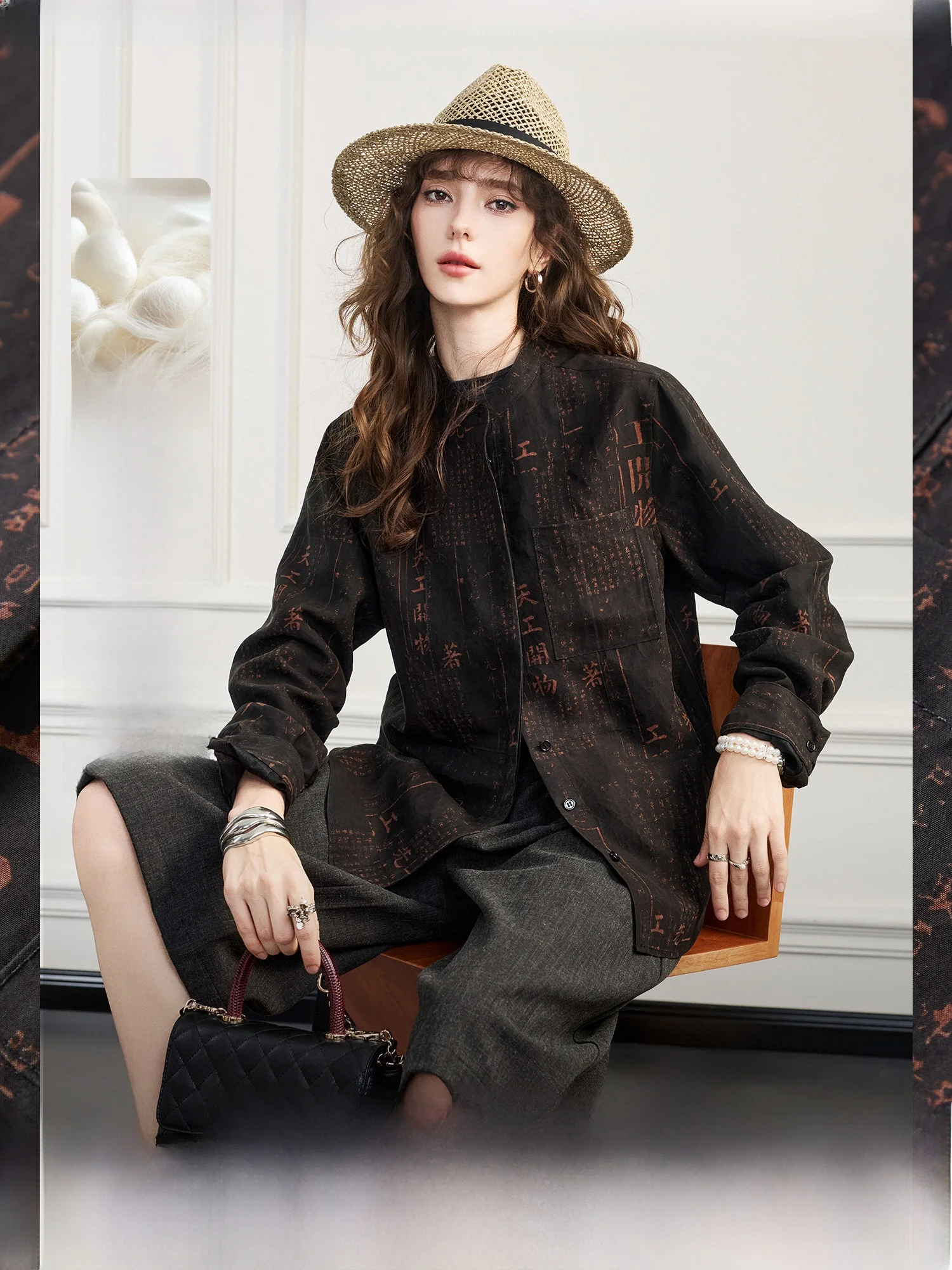 

New Chinese Style Long Sleeve Silk Shirt Xiangyun Silk Dongfang Huazhang 100 Silk Comfortable Breathable Women's Shirt