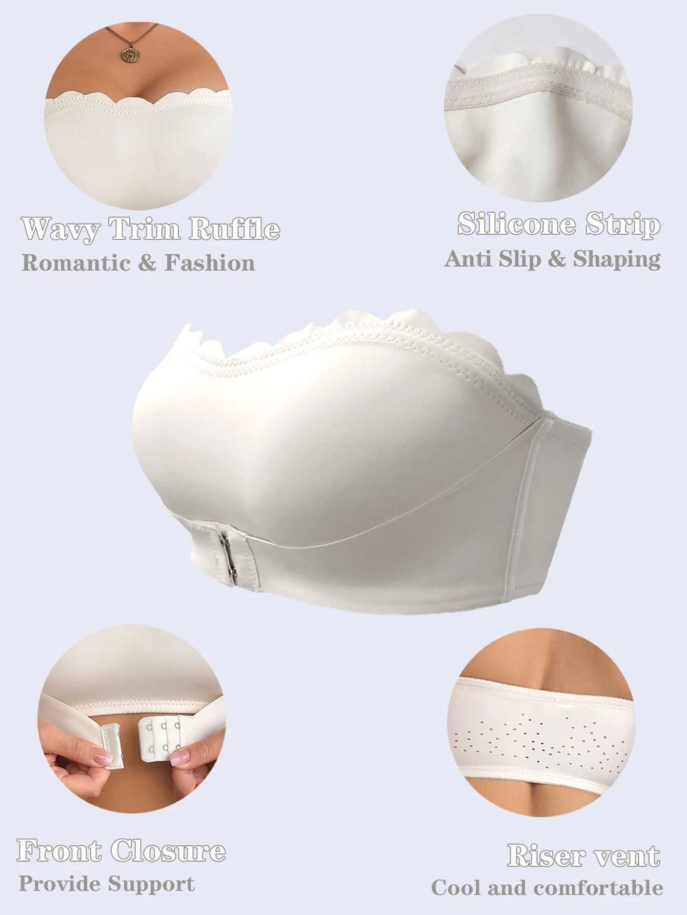 Strapless Women's Bra Simple Front-Clasp Push up Sexy Bras Unlined Wire-Free Comfortable Sexy Bras image 6
