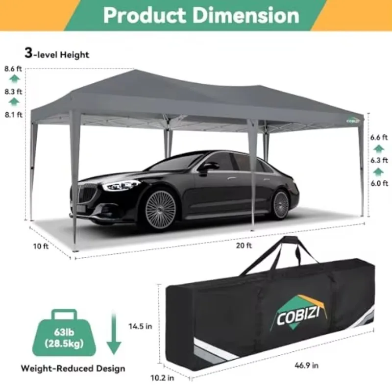 10x20 Canopy Tents for Parties 10x20ft Easy Setup Pop up Tents with Sidewalls & One Push Lock Waterproof Outdoor Large view 3
