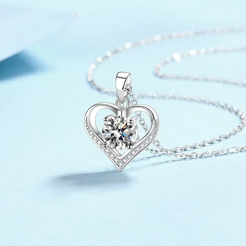 GRA Certified 1CT Heart Moissanite Wedding Necklace for Women, Original Luxury PT950 Platinum Pendant Chain Girl's Birthday Gift