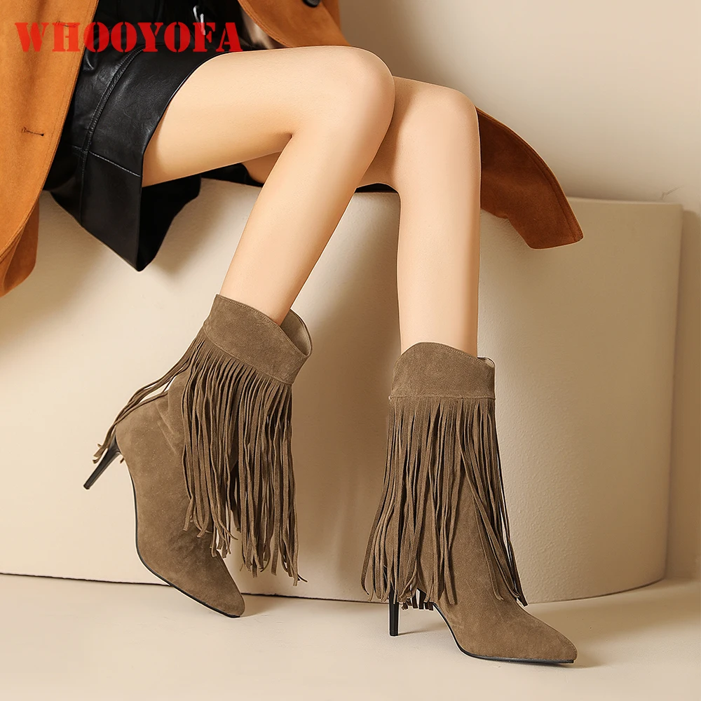 

2025 Новые зимние милые абрикосовые черные женские сапоги до середины икры с острым носком на высоком каблуке, женские модельные туфли, большие размеры 12, 42, 47 48