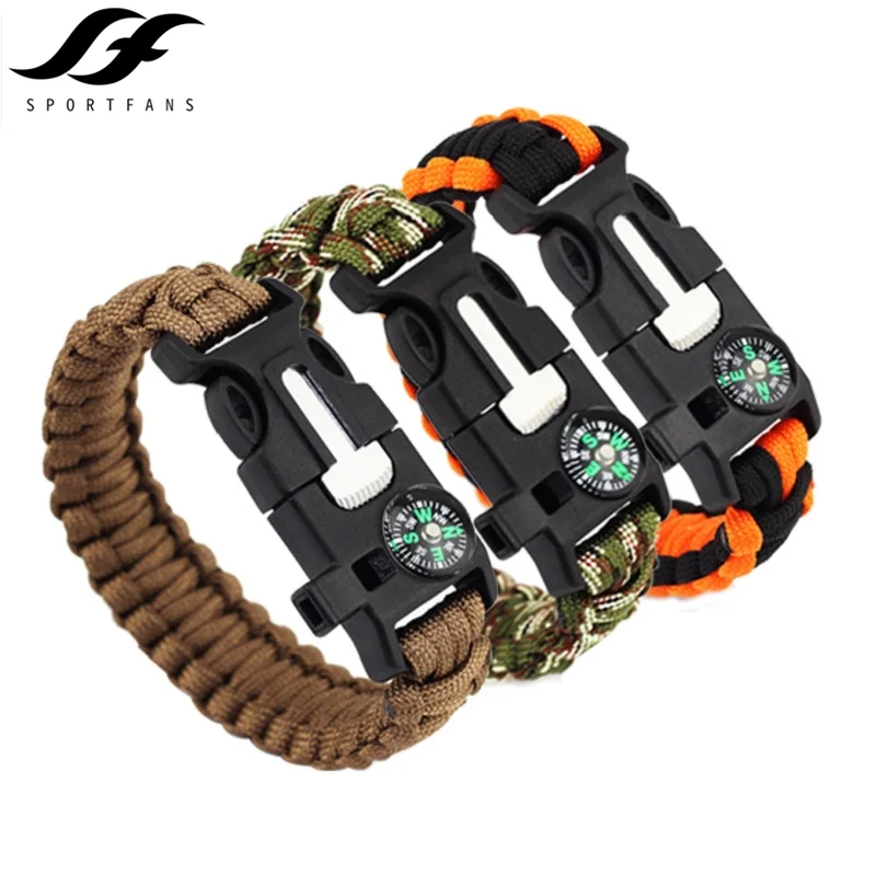 Multi-functional Paracord bracelet Braided  Survival Bracelet Outdoor Scraper Whistle buckle tools 550Ibs paracord for Outdoor