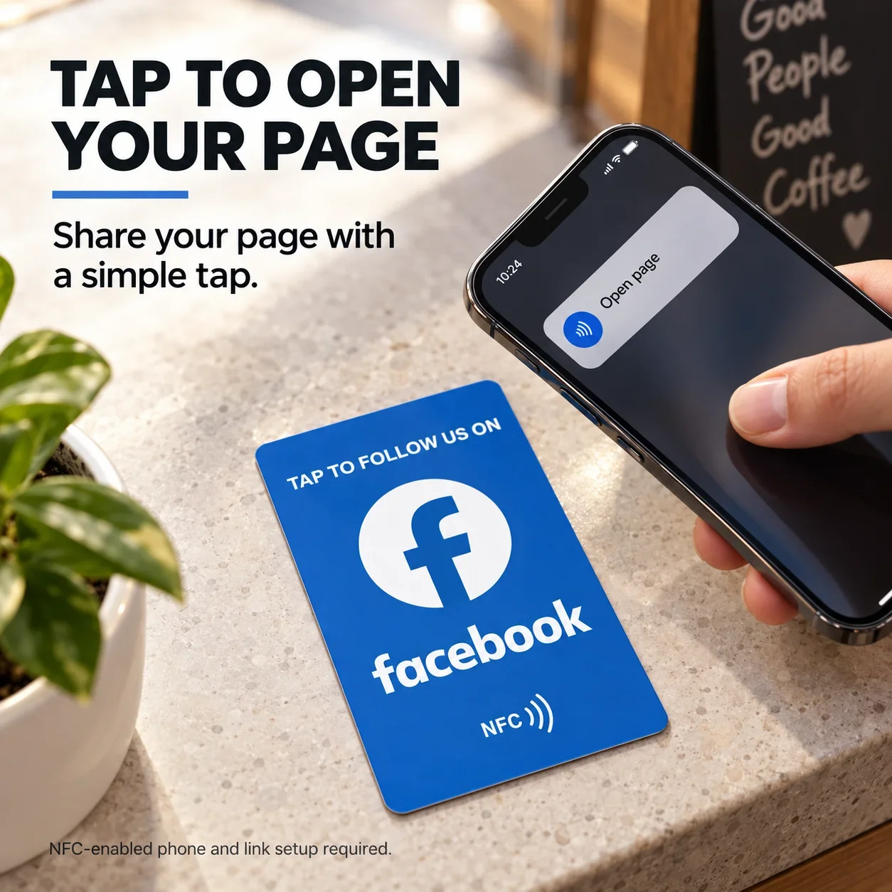 1pc Blue NFC Card for Facebook PVC 215 Chip Rewritable Profile Sharing Fixed Printed Design with Buyer Setup Required