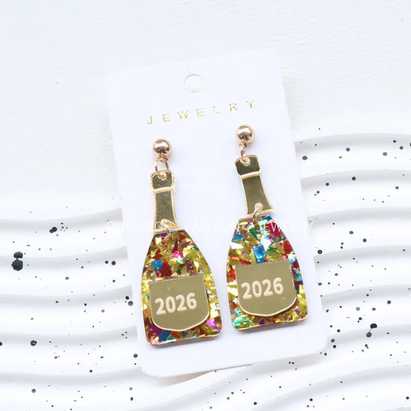 2026 السنة الجديدة الاكريليك الشمبانيا أقراط متعة فريدة من نوعها الأقراط الإبداعية الأوروبية الأمريكية عبر الحدود عطلة استرخى الأقراط #1