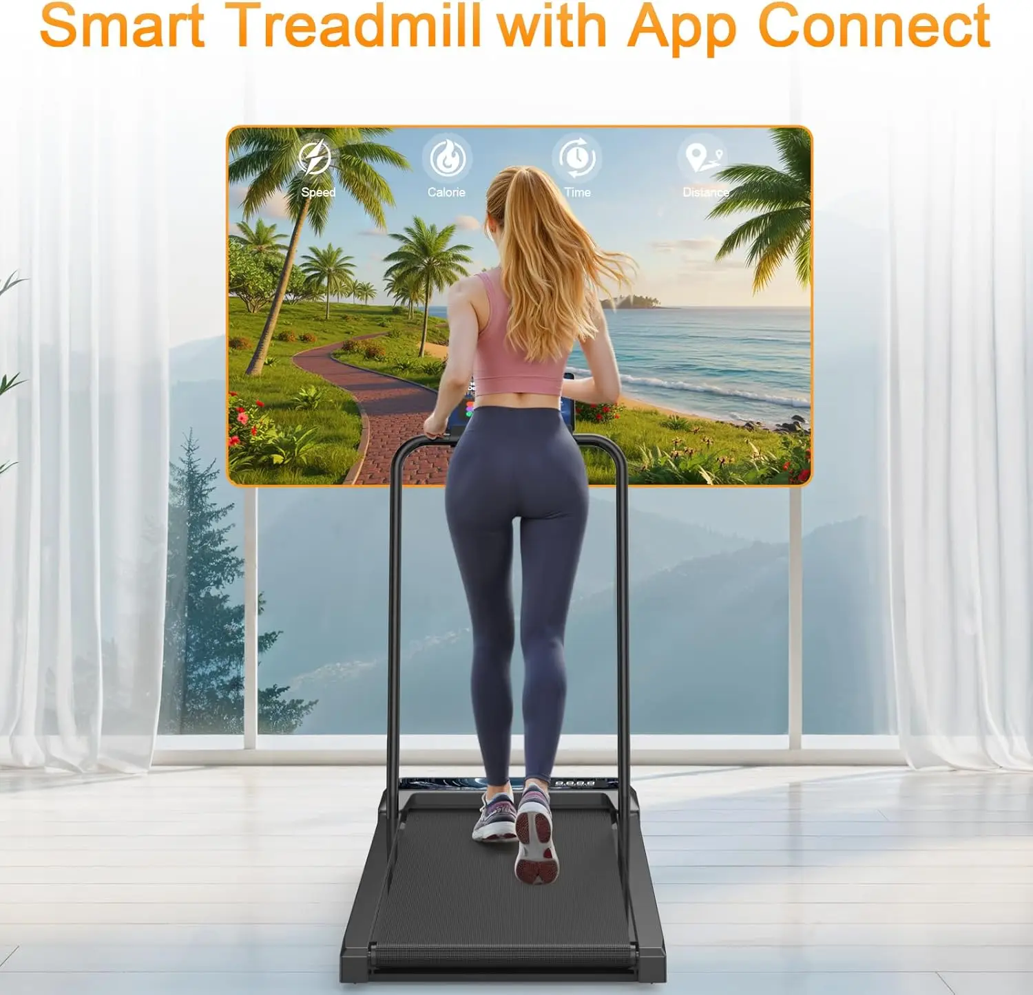 Compact Home Treadmill, 2.5HP Under Desk Walking Pad with 0-8% Incline, APP Sync, Removable Handle Bar, Remote Control & LED Display