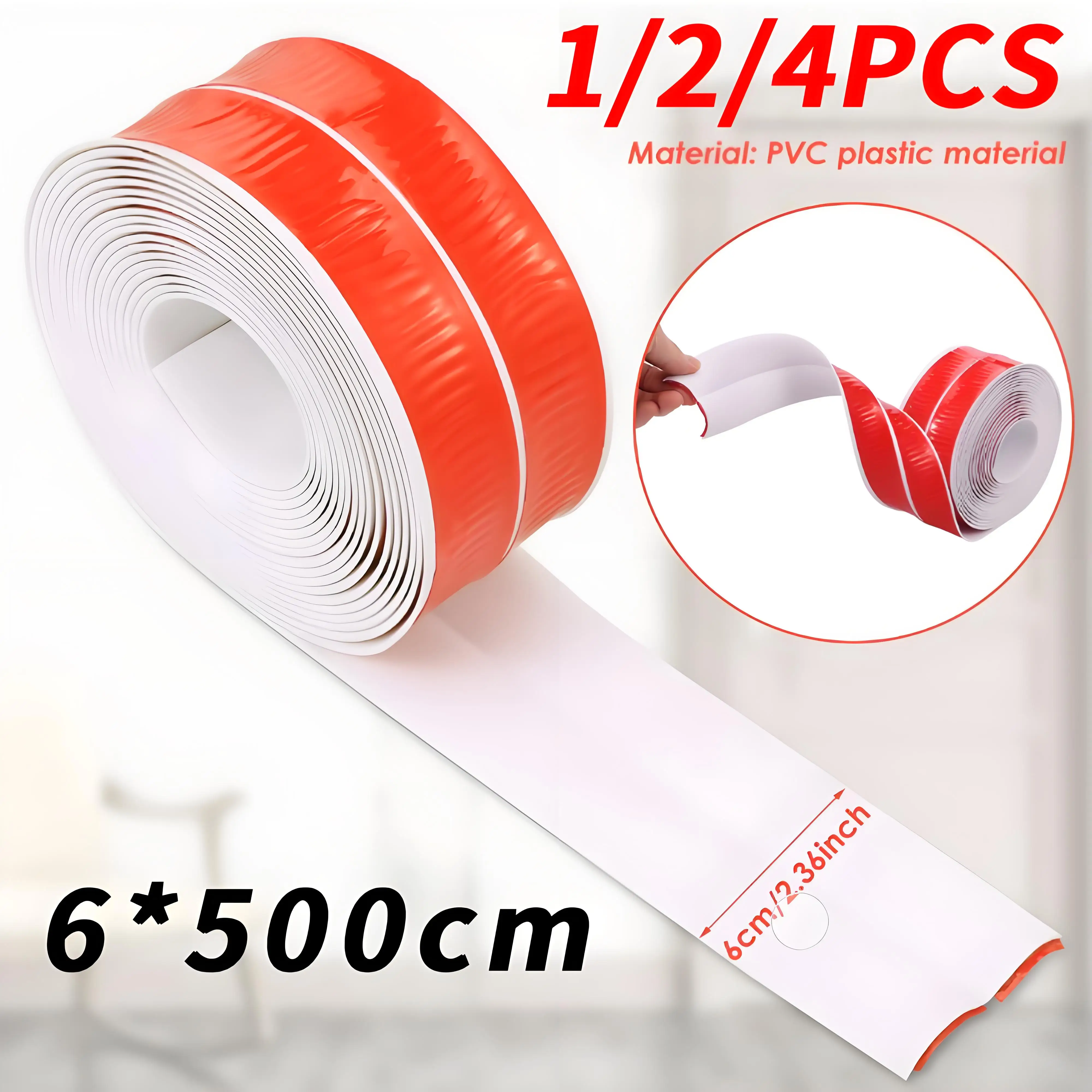 

4 PCS Door Sealing Tape Self Adhesive PVC Wall Edge Trim Peel and Stick Corner Molding Door Seal Strip 5m x 60mm for Floor Home