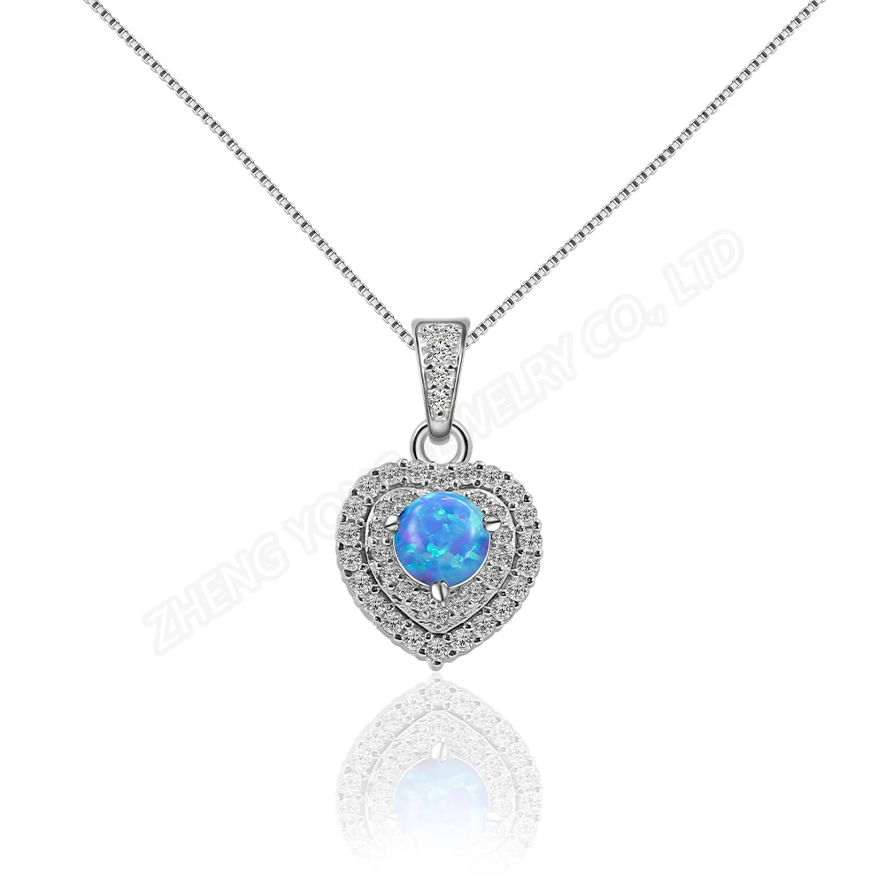 

2024 Cubic Zirconia Gems Heart Pendant Round Opal 925 Silver Pendant Jewelry