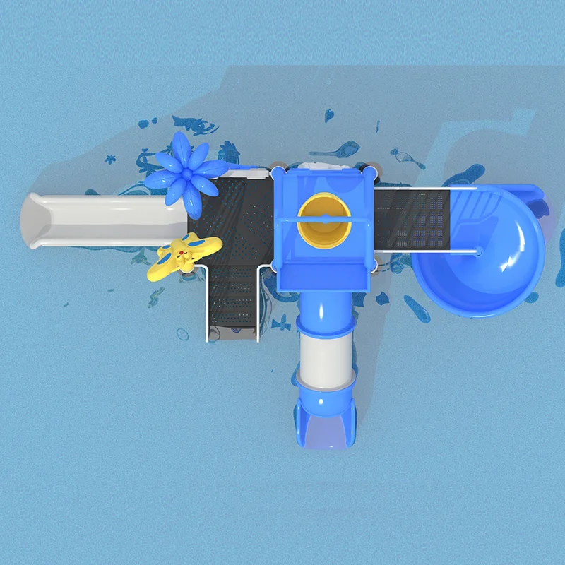 ia- Blue Indoor Aqua Park Swimming Pool Water Play Structure Small Family Design with Fiberglass and Plastic Tube Slide#