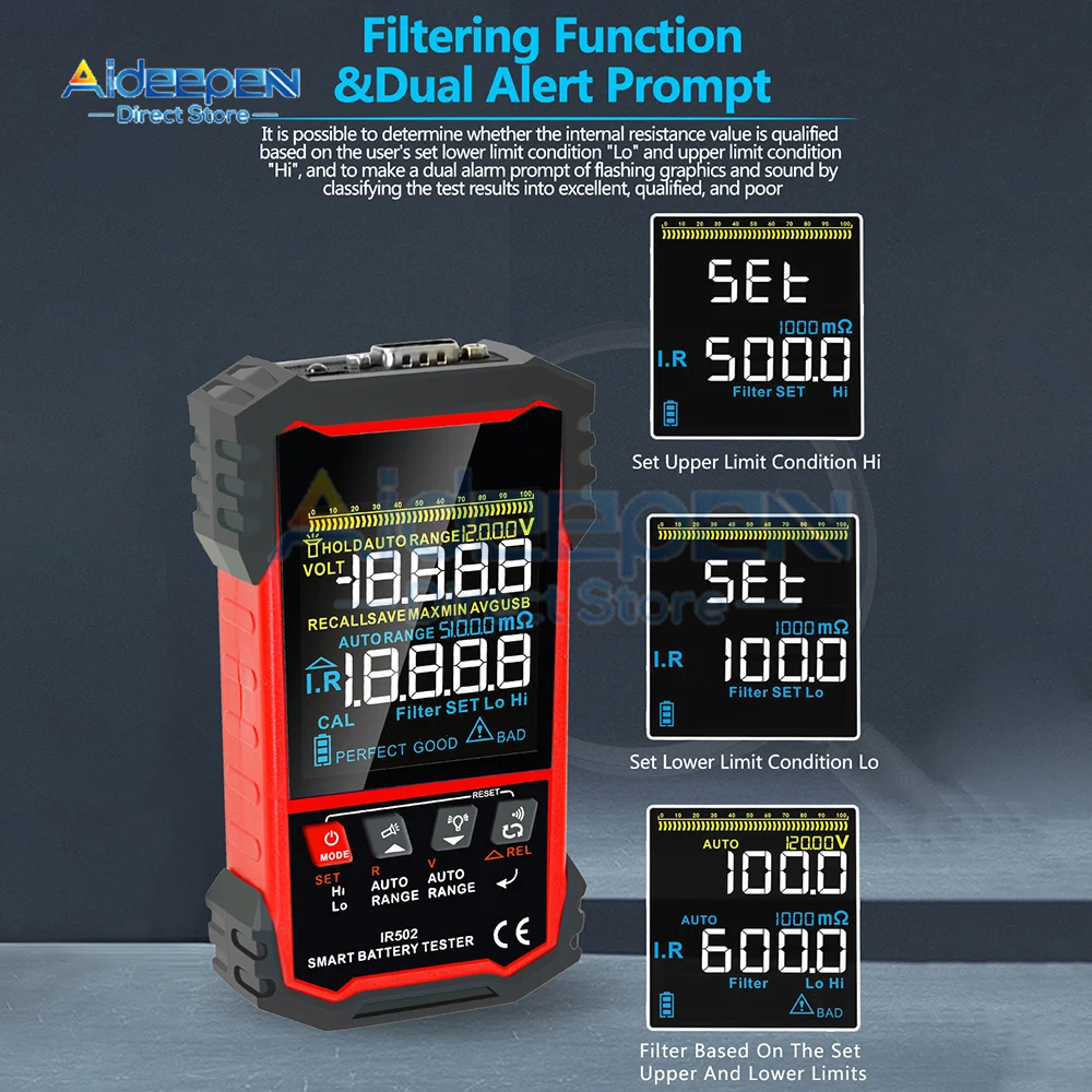 IR502 IR500 DC 120V 500Ω bateria wewnętrzna Tester rezystancji 4-przewodowe Kelvin Test kwasowo-litowo-niklowo-kadmowe akumulatory ołowiowe