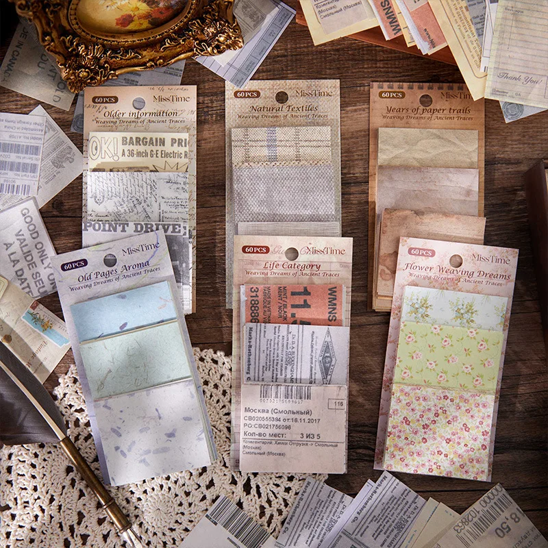 60pcs/lot Memo Pads Material Paper woven dream of ancient traces Junk Journal Scrapbooking Retro Background Decoration Paper
