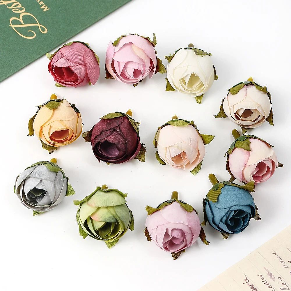 10/20Pcs Silk Tea Buds Roses Bulk Artificial Flowers Head Wedding Decorative Wreaths Decorations For Home DIY Floral Fake Plants