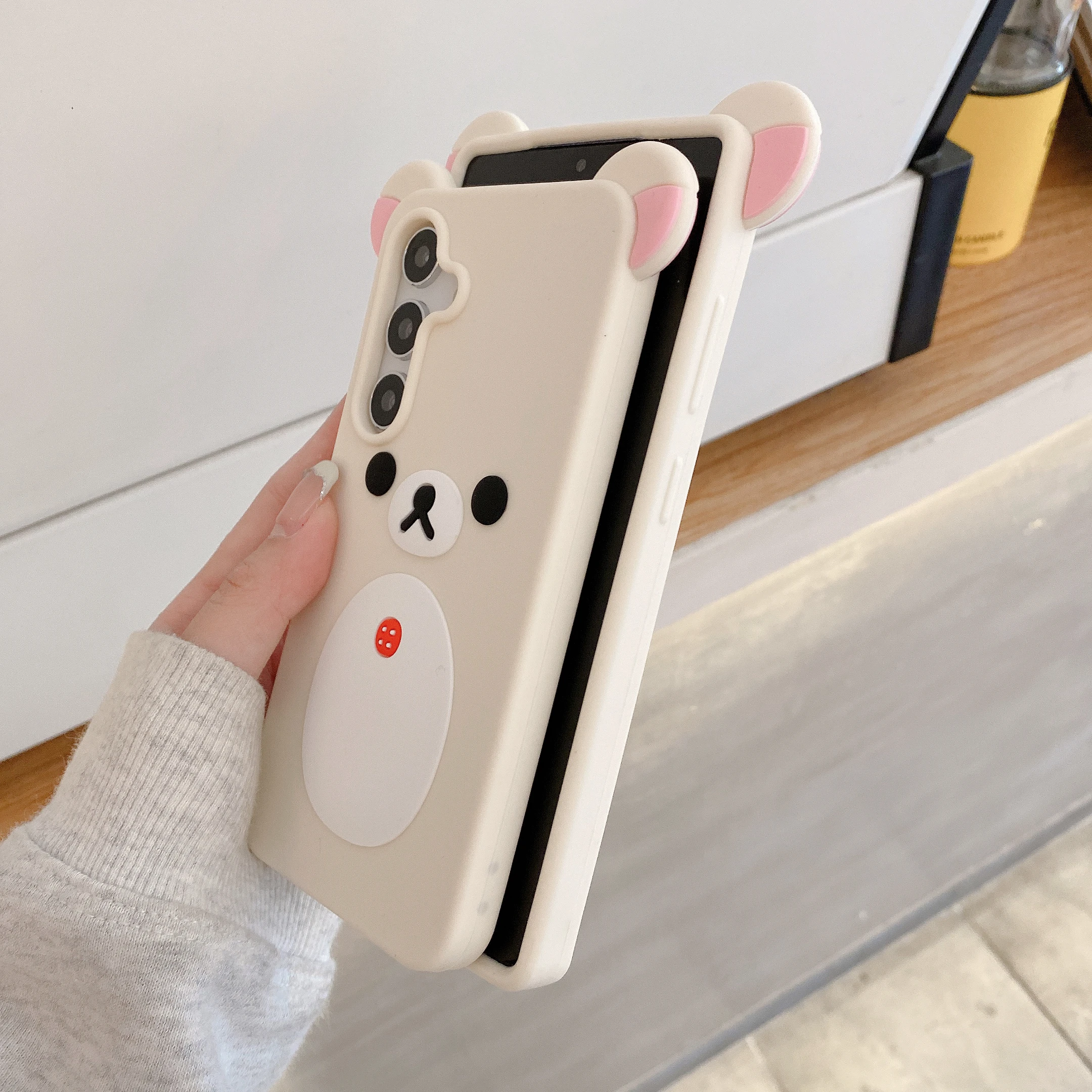 Fashion Cute 3D Cartoon Rilakkuma Bear Soft Silicone Phone Case Back Cover For Samsung Galaxy S25 S24 Ultra Plus S25Ultra - náhled 3