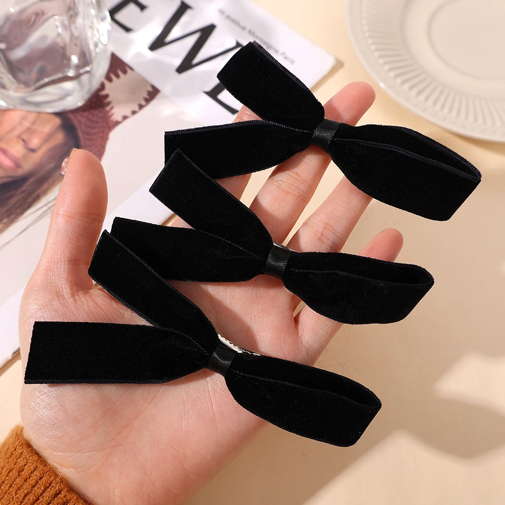 5/3/2/1pcs Girl\'s French Black Velvet Bow Hair Clip Retro Barrettes Women Bobby Pin Ribbon Bowknot Hairside Headwear Accessories