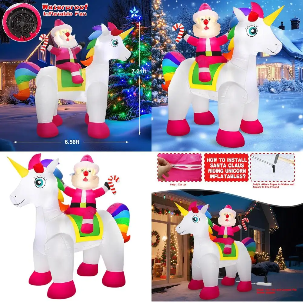 

7,2-футовый надувной рождественский Санта-единорог со светодиодной подсветкой для украшения двора и газона