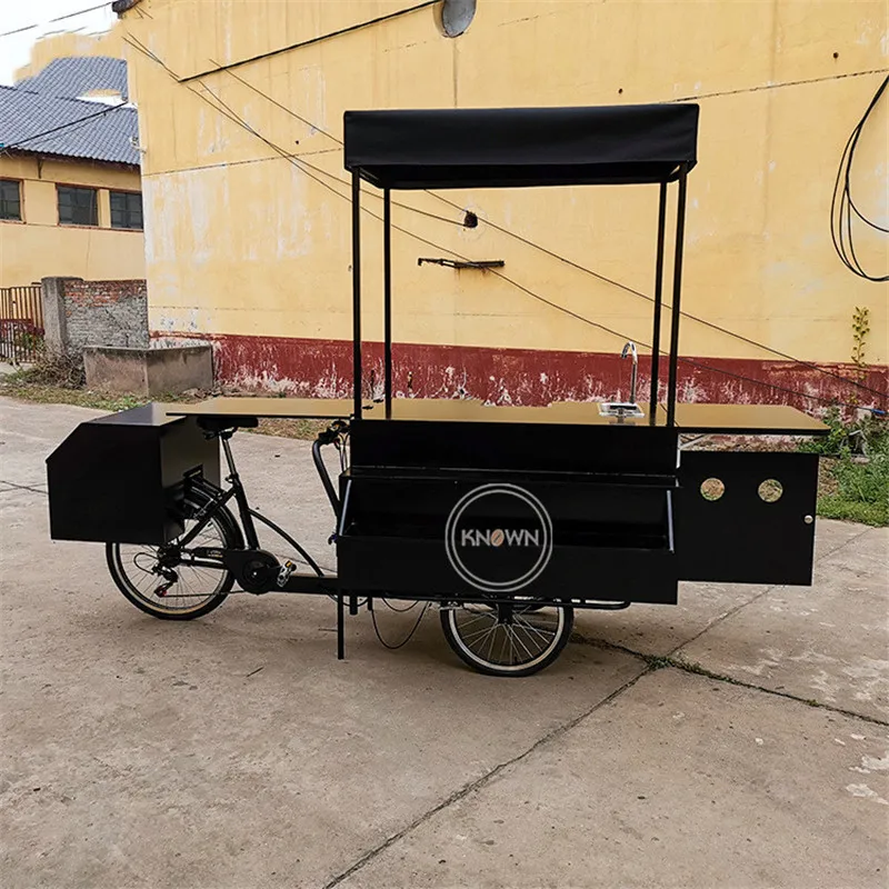 Customized Black Floding Coffee Bike Reverse Cycling Electric Cycle Adult Snacks Street Mobile Fast Food Carts Bicycle