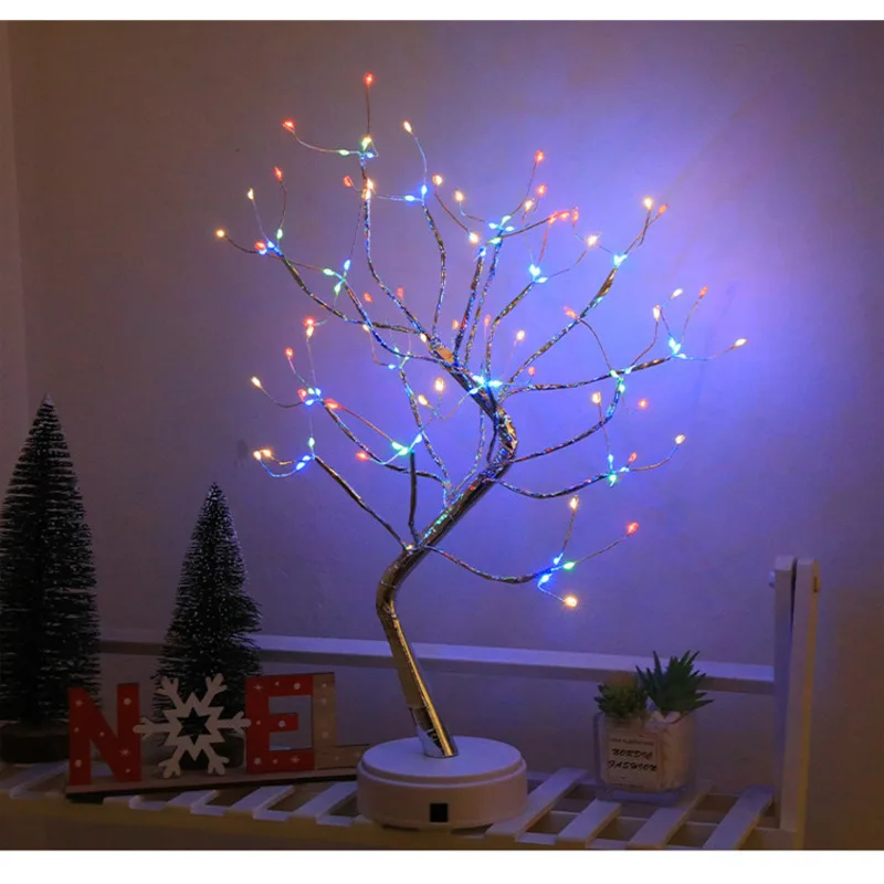 Christmas Tree Light LED Firefly Copper Wire Pearl Tree Light Indoor Decor Night Light Warm White Battery Powered For Decoration