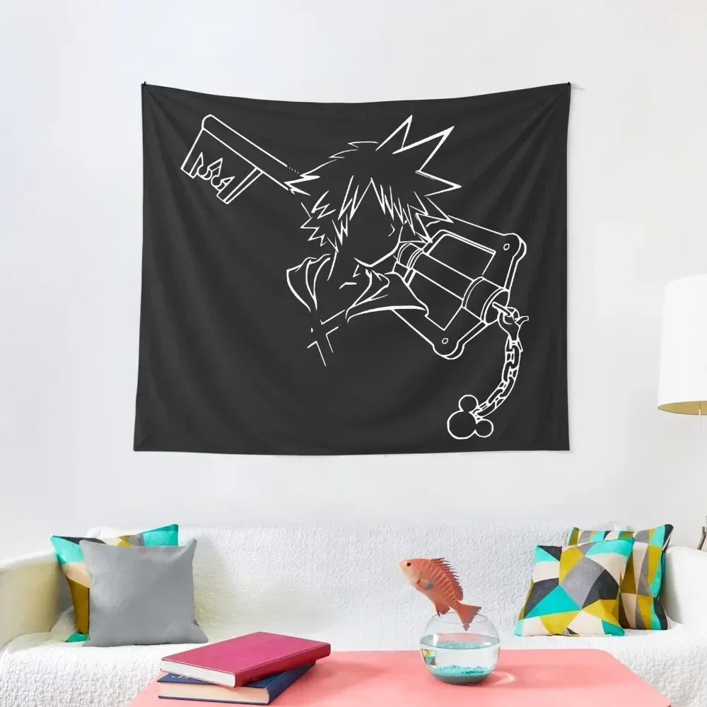 

Sora/keyblade lineart white Tapestry Tapete For The Wall Room Decor Aesthetic Wall Coverings Tapestry