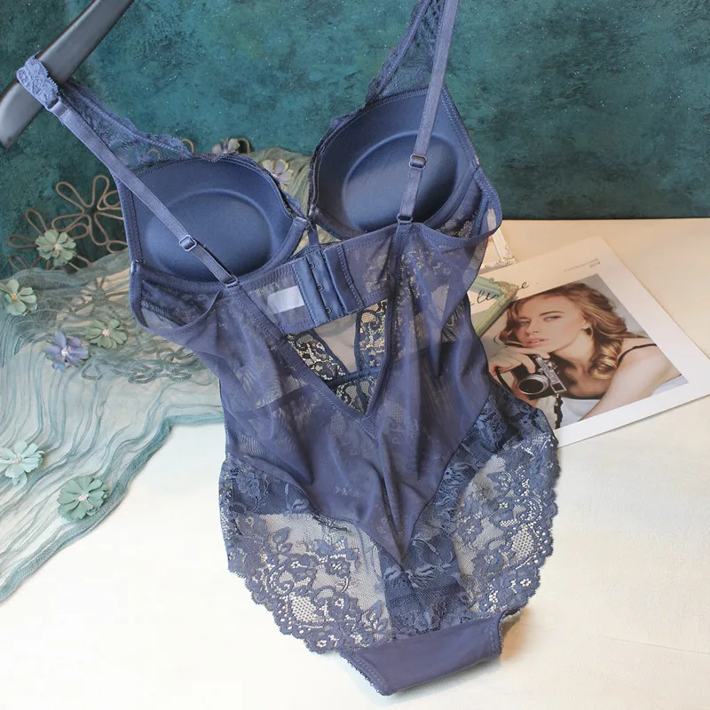 Body de encaje sexy con tirantes huecos para mujer, lencería, top moldeador, sujetador, ropa de casa con estampado floral de ...