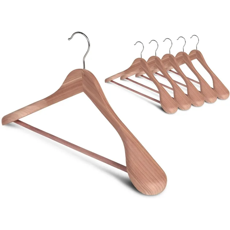 Red Cedar Wood Hangers, Extra Wide Shoulder Wooden Hanger for Closet, 6 Pack Heavy Duty Suit Hangers