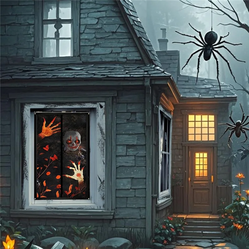 AS60-Halloween Horror Skull Poster 2-Pack Indoor And Outdoor Window Decorations For Parties(Terrifying Design)