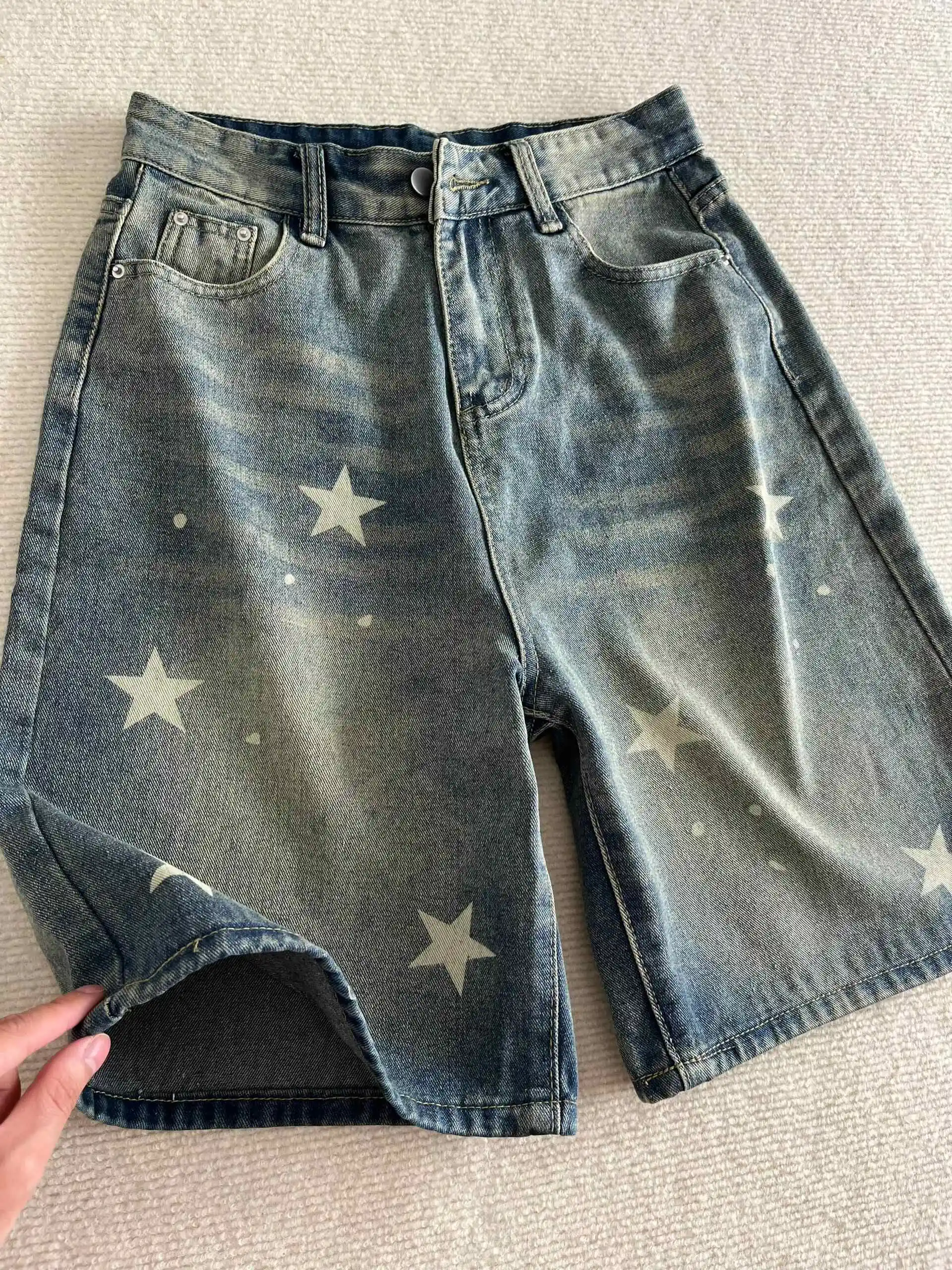 여성 니렝스 데님 숏팬츠 하이웨이스트 스타 청반바지 2000년대 Y2K 하라주쿠 빈티지 카우보이 숏 팬츠 여름옷 2025