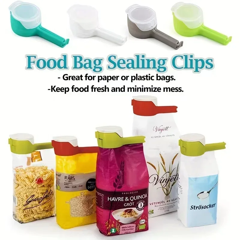 

4 Colors Snack Bag Clips for Food Storage Sealing Clips Pour Spouts Kitchen Chip Bag Clips Plastic Cap Sealer Kitchen Tool