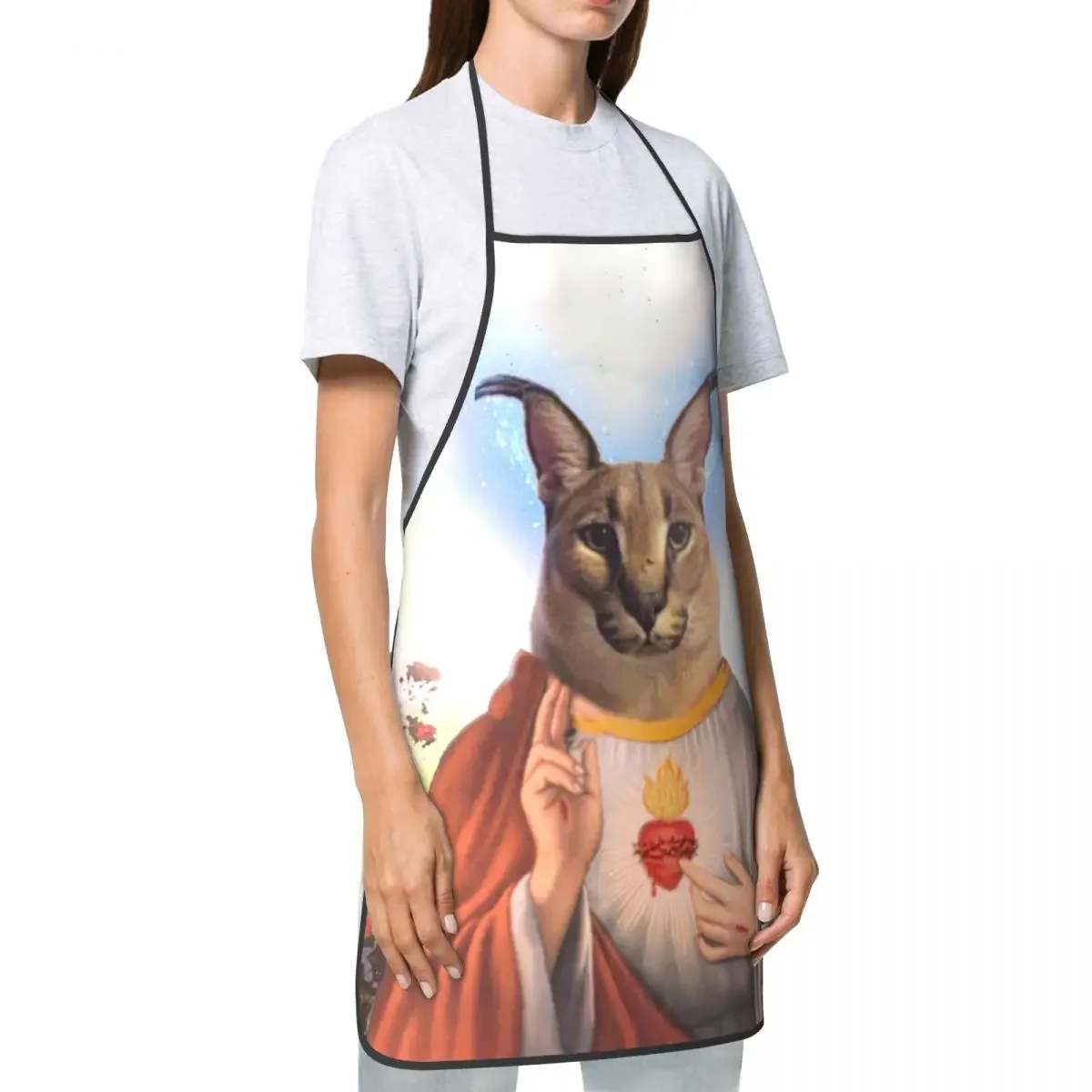 The Holy Big Floppa Apron Women Men Unisex Bib Funny Cooking Kitchen Tablier Cuisine Chef Gardening