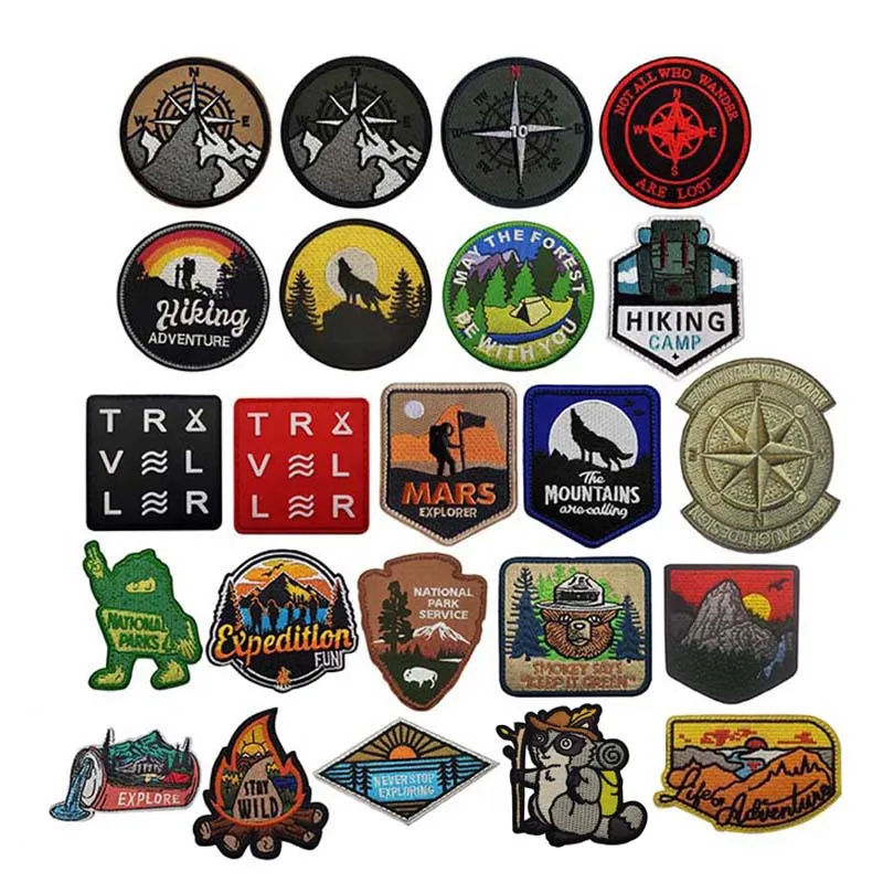 Outdoor Camping Funny Hiking Adventure Compass Tactical Badge Embroidered Patch Hook & Loop,Morale Applique For Backpack Jacket