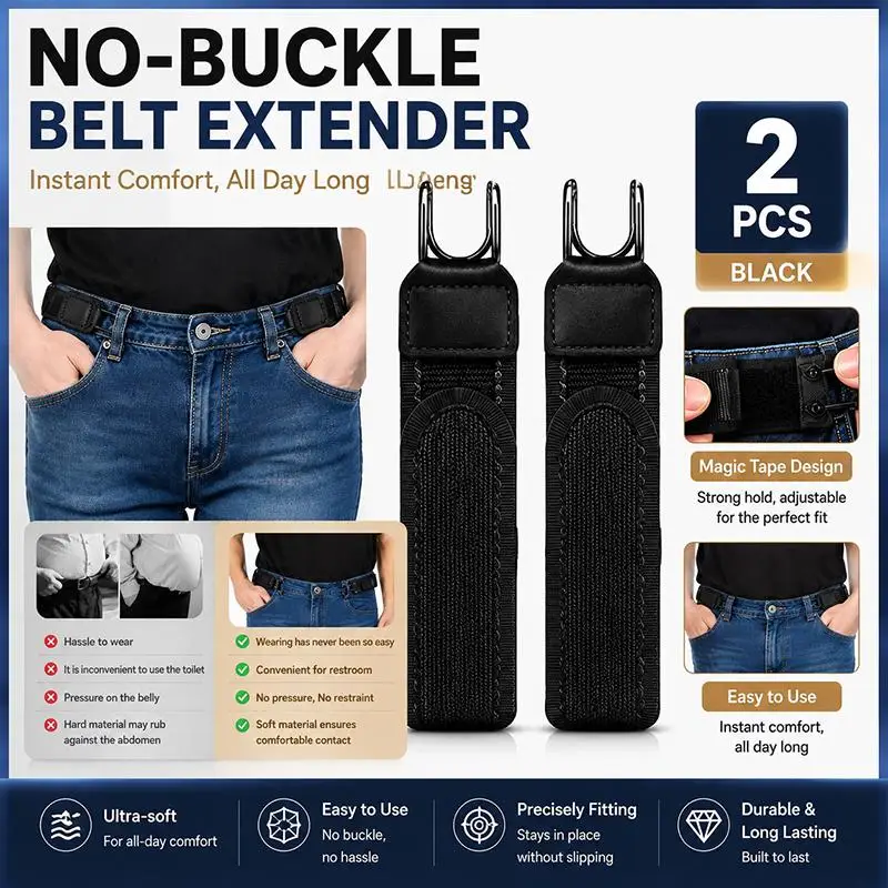 Buckleless Durable Elastic Waist Belt Adjustable Velcro Hook Comfort Waistband for Long Time Wear Work Daily Outfits