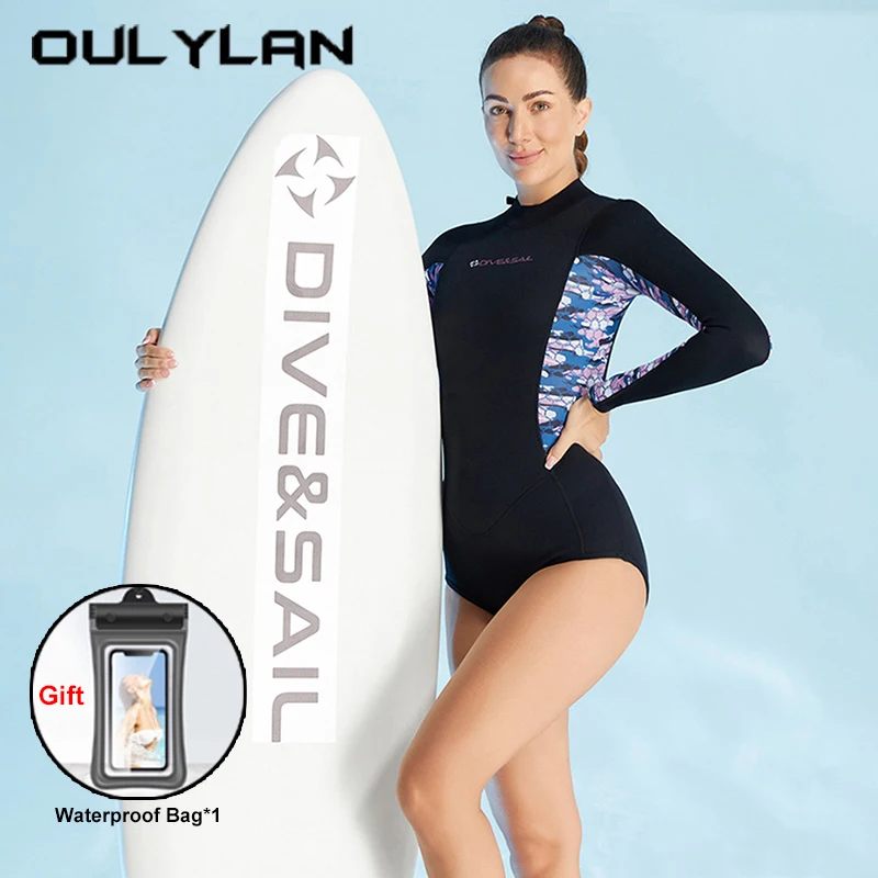 

Oulylan Women Long Sleeved Shorts Diving Suit 2MM Warm Surfing Swimming Wet Suit Ladies Cold Resistant Snorkeling Jumpsuit