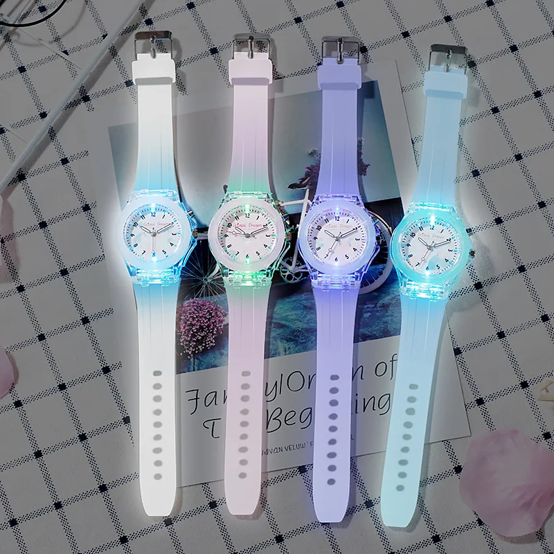 2023 Cute Flash Kids Watches For Girls Boys Colorful Luminous Lights Watch Student Clock Children Silicone Quartz Wristwatches