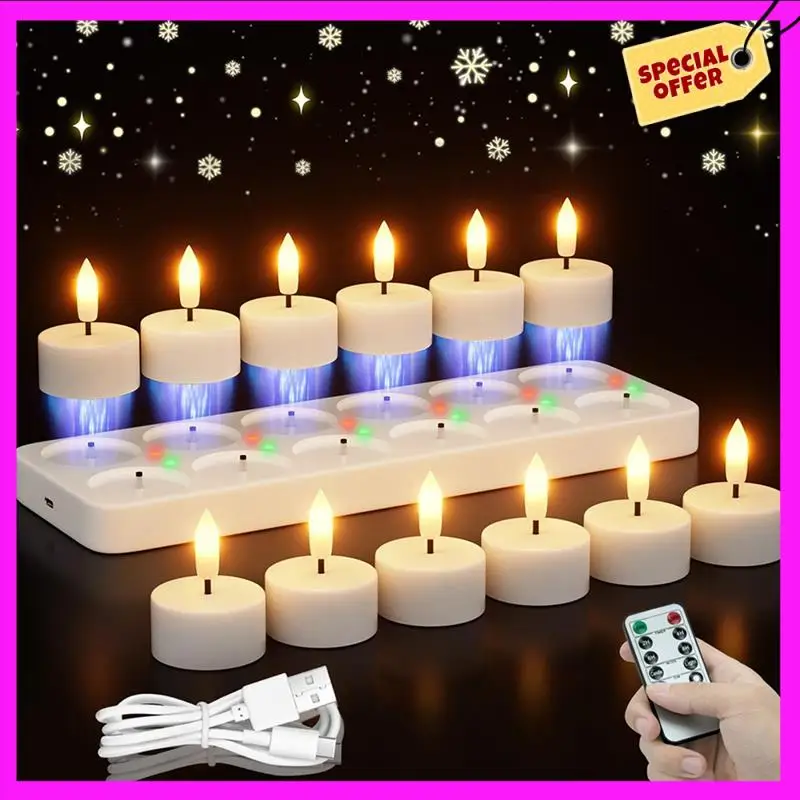 

-ABUB Rechargeable Flameless Tea Lights Candles With Charging Station 48Pcs Battery Tea Lights Candles With Remote