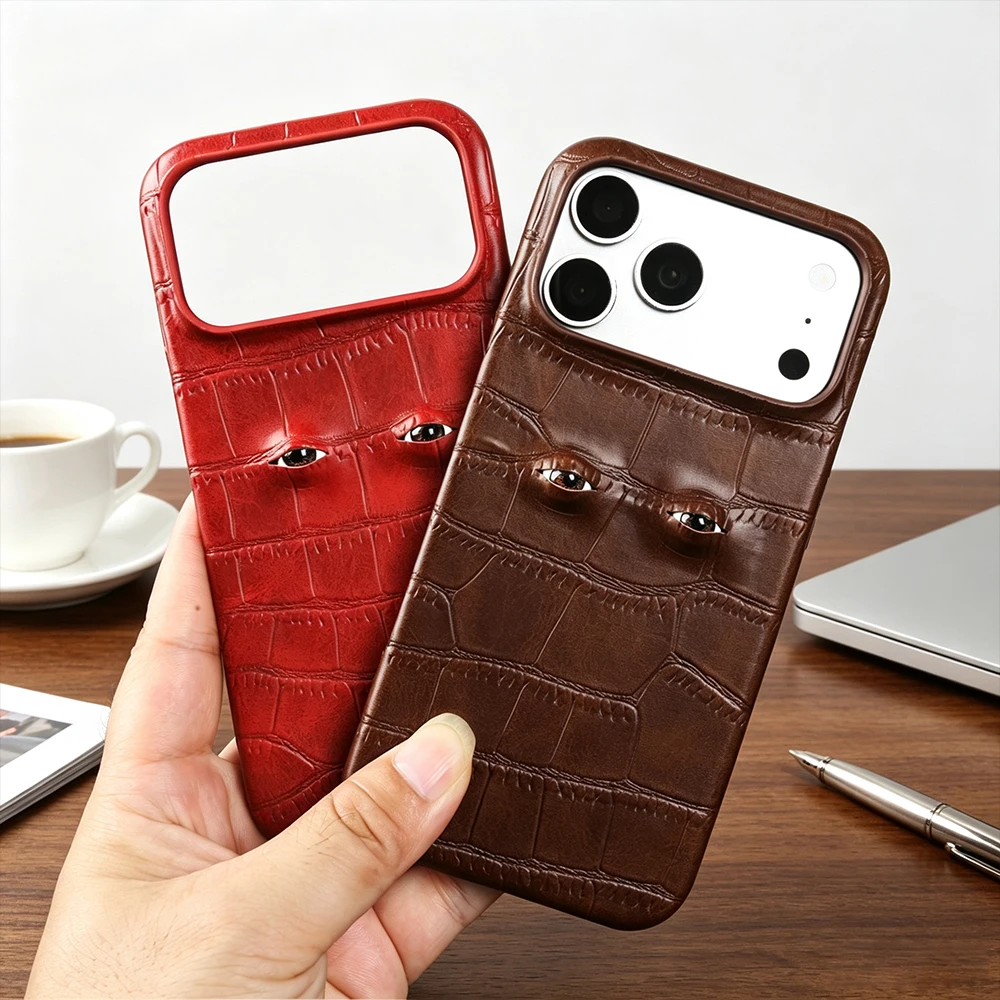Customized Eyes Crocodile Leather Case For iphone 18 17 Pro Max 15 16 14 Plus 13 12 Mini 17e 16e Air Phone Case Back Cover Coque